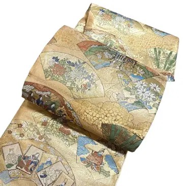 A 156 후쿠로 오비 전체 패턴 리버서블 전통 패턴 순수 실크 기모노