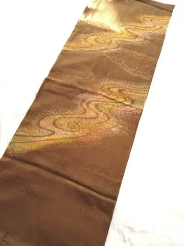 소용돌이 무늬 순수 실크 오비 장식 천 브라운