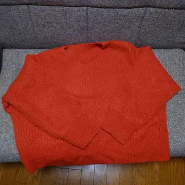 미라 오웬 오렌지 V넥 니트 스웨터 긴팔