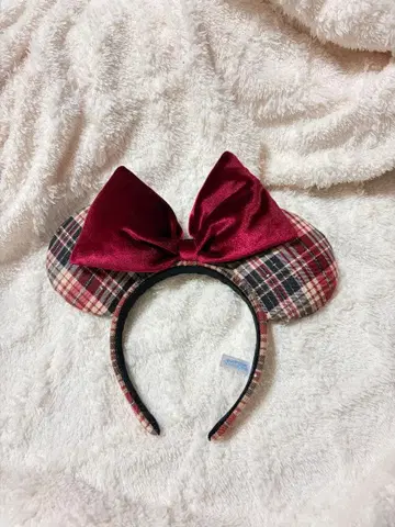 디즈니 미니 리본 체크 무늬 머리띠