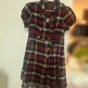 LIZLISA 체크 무늬 반팔 원피스 레이스 포함