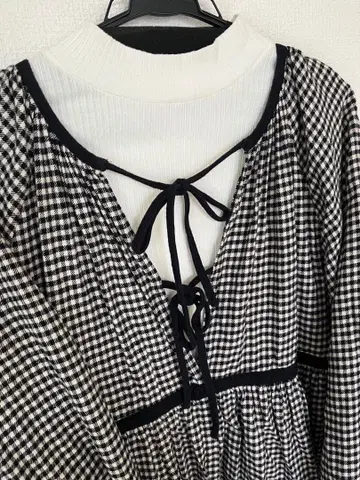 사만사 모스모스 체크 무늬 롱 원피스