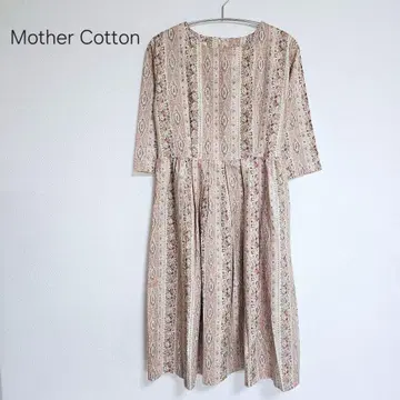 새상품급 Mother Cotton 꽃무늬 칠부 소매 코튼 플레어 원피스