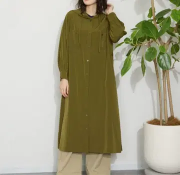 Golden Bear 후드 부착 셔츠 원피스 올리브 L