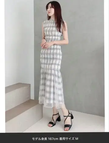 머큐리 듀오 시어 체크 셔링 머메이드 원피스