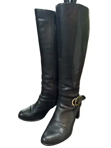 블랙 가죽 롱 부츠 버클 포함