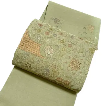 A 175 미착용 후쿠로 오비 스와토 큰 북 꽃무늬 순수 실크 기모노