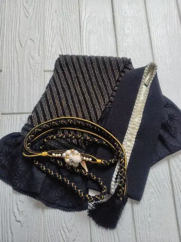 오비 장식 천, 허리띠, 겹 카라 블랙 골드 후리소데용 성인식 컷아웃