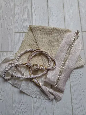 오비 장식 천 허리띠 카라 화이트 아이보리 후리소데용 성인식 총 조임