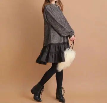 아푸와이저 리셰 셔링 티어드 니트 미니 원피스