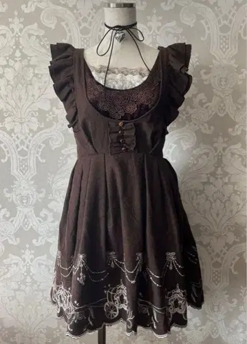 LIZLISA 브라운 프릴 미니 원피스