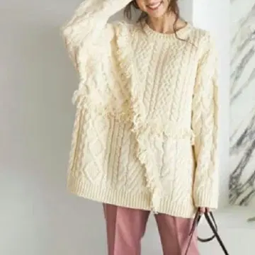 INGNI 잉그 프린지 패치워크 케이블 니트