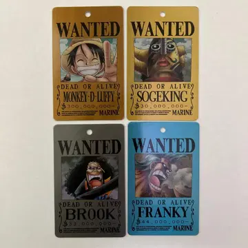 밀짚모자 일당 수배서 메탈 플레이트 키링 4개 세트 ONEPIECE