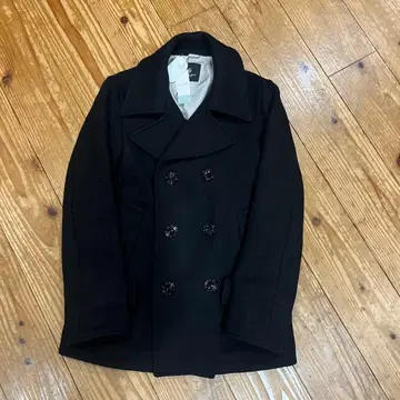 울 피 코트 블랙 더블 브레스트