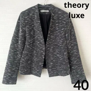 띠어리 럭스 노카라 자켓 트위드 블랙 40 L 일본제