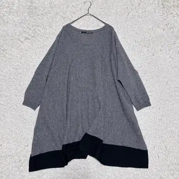 블랑 바스크 울 혼방 배색 니트 튜닉 원피스