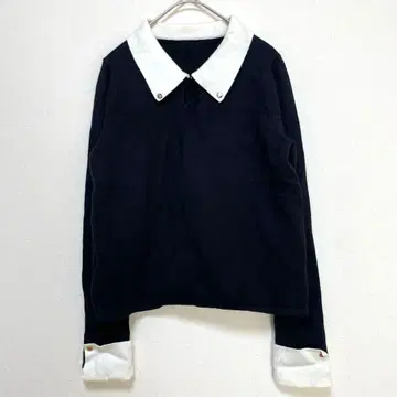 주노아 바이컬러 니트탑 블랙 화이트 카라 부착 M 사이즈 페미닌