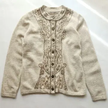 캐시미어 100% 긴팔 가디건 베이지 비즈 자수 nuvelsports