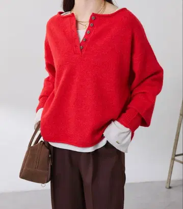 레드 2Way 헨리넥 니트