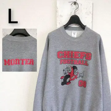 구제 의류 저지 맨투맨 그레이 CHIEFS L 팀 로고 프린트