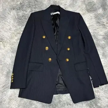 [ 고품질 ] ZARA 자라 네이비 스트라이프 골드 버튼 더블 브레스트