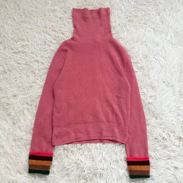 폴스미스 캐시미어 혼방 울 터틀넥 니트 스트라이프 핑크 M