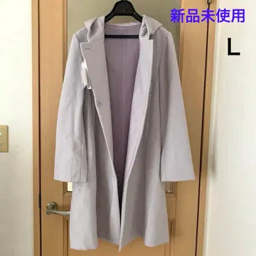 [ 새상품 ] 후지코 연보라 울 혼방 후디드 코트 후드 부착 롱 코트 L