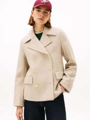 타미 힐피거 울 블렌드 더블 브레스트 피 코트