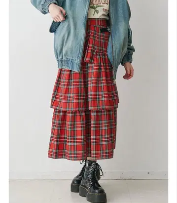 jouetie 벨트 체크 캉캉 스커트