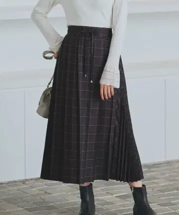 그로브 더블 플리츠 체크 스커트