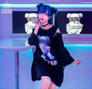 LISTEN FLAVOR 사로잡힌 베어 어깨 지퍼 BIG 티셔츠