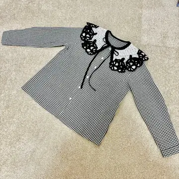 볼륨 레이스 옷깃 깅엄 체크 블라우스 성숙/러블리 모노톤 주역급