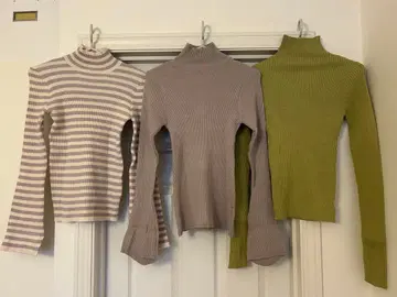 GRL 그레일 하이넥 벨 슬리브 리브 니트 3개 세트