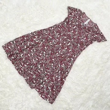 Finosa 원피스 올 패턴 플레어 반팔 폴리에스테르 일본제 여성용