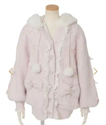 LIZLISA 토끼 귀 코트 페더 니트 후드티