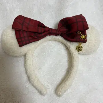 미키 귀 머리띠 빨간색 체크 리본