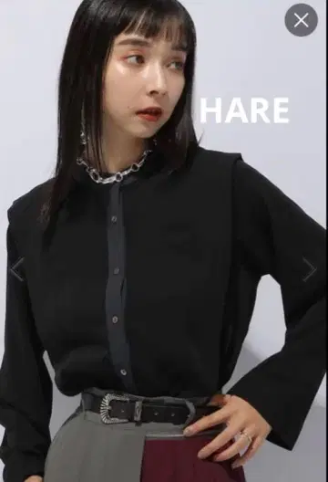 [ HARE ] 2way 보타이 블라우스 (black)