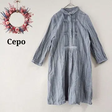 세포 자수 블라우스 튜닉 데님 셔츠 핀턱 레이스 절개 M