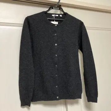 유니클로 캐시미어 여성용 다크 그레이 긴팔 가디건