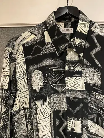 Leoz 올 패턴 셔츠 기하학 패턴 쇼와 레트로 구제 의류 Vintage