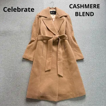 새상품급 Celebrate 캐시미어 혼방 롱 코트 벨트 카멜 M