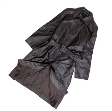 램 가죽 트렌치코트 벨트 A라인 플레어 롱 코트 L