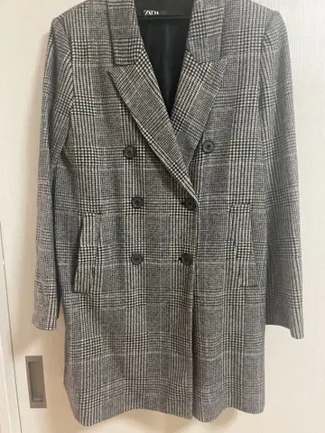 ZARA 그레이 체크 무늬 코트 자켓 M 새상품