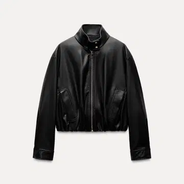 ZARA 하이넥 페이크 레더 자켓 블랙 L