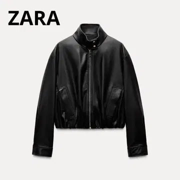 ZARA 하이넥 페이크 레더 자켓 블랙 L