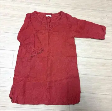 홈워킹 home working 빨간색 린넨 100% 튜닉 오분소매