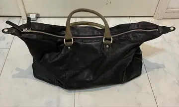 블랙 가죽 보스턴 백 카키 핸들