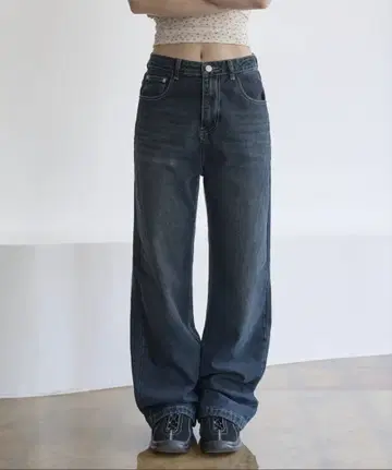 베이직 세미 스트레이트 와이드 빈티지 데님