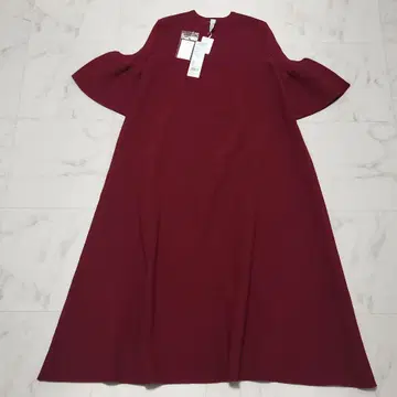 새상품 CFCL 벨 슬리브 롱 원피스 V넥 빨간색 계열 사이즈 1