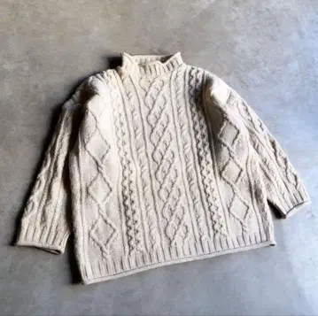 아란 니트 피셔맨 스웨터 아이보리 M